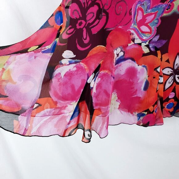 Chicos 100% Silk Midi Skirt Womens XL Wearable Art Flowy Maximalist Boho Resort - Picture 2 of 9